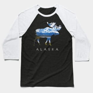 Alaskan Moose With Lake Mountain - Baseball T-Shirt